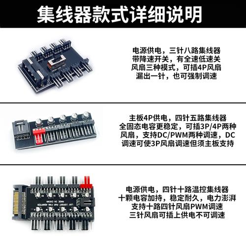 电脑机箱风扇集线器HUB4线3针4pin控制器多路PWM调速器温控3pin - 图0