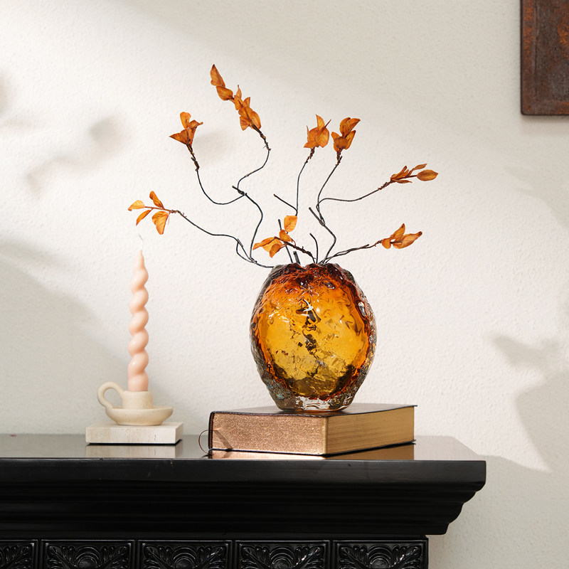 玻璃琥珀色花瓶轻奢艺术摆件客厅茶几电视柜可水培插花花器装饰品,淘宝优惠券,粉丝福利购,淘宝优惠卷