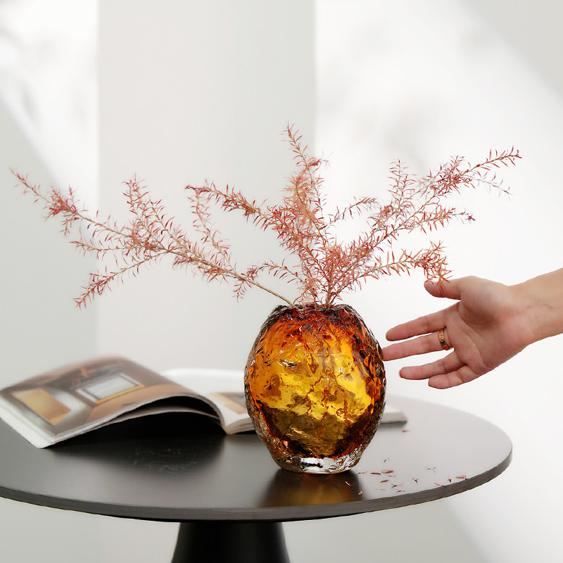 玻璃琥珀色花瓶轻奢艺术摆件客厅茶几电视柜可水培插花花器装饰品,淘宝优惠券,粉丝福利购,淘宝优惠卷