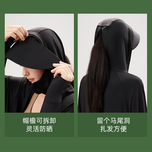 科里芙长款防晒衣女夏季宽松透气冰感外套全身防紫外线连帽开衫服 - 图1