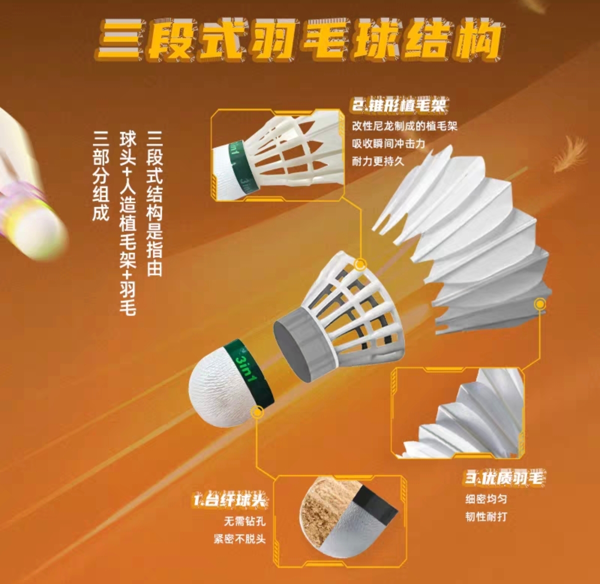 均衡之翼PRO54/99/707鸭毛三段式12只装耐打王训练用球 - 图2