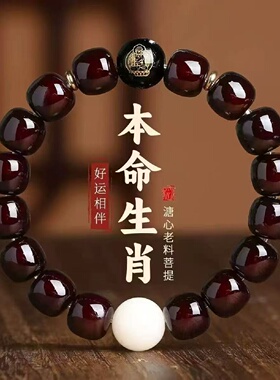十二生肖溏心老料夜光菩提手串男士简约老型桶单圈文玩佛珠手链