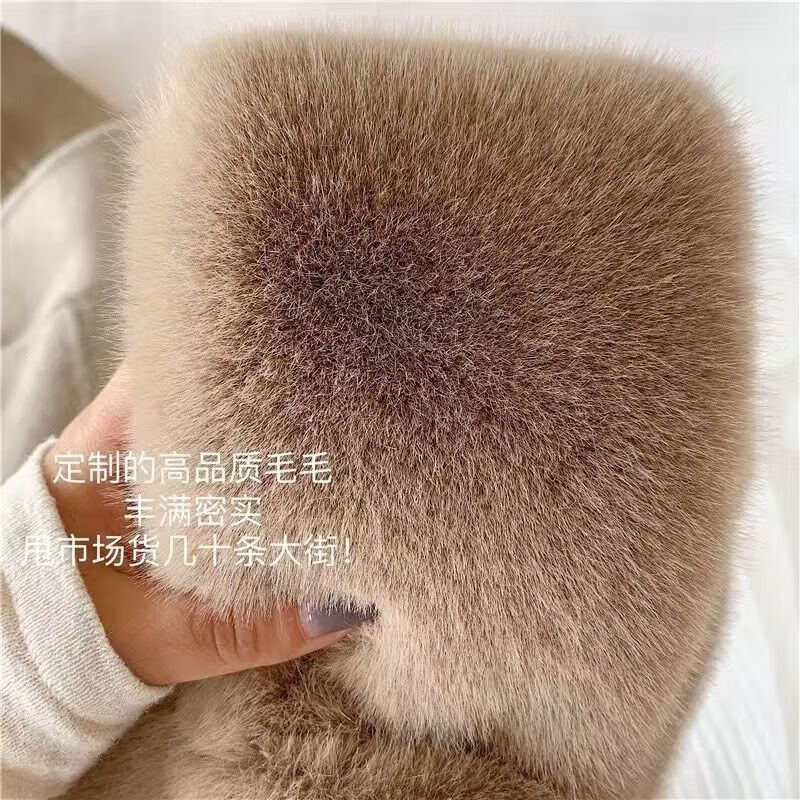 冬季加厚保暖彷獭兔毛柔软毛毛围巾韩版贴标日系秋冬ins少女围脖