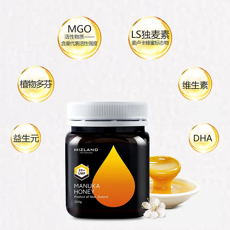 【现货】蜜滋兰UMF20+麦卢卡蜂蜜 纯正天然manuka 新西兰原装进口