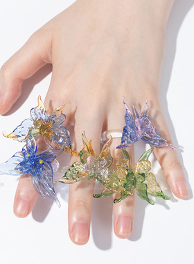 蝴蝶琉璃戒指灵动小众淄博琉璃单