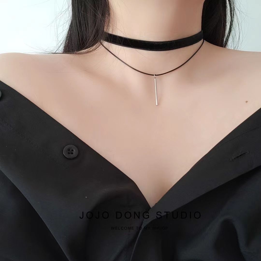 原宿韩国绒绳双层choker黑色项圈女简约短款颈带chocker 锁骨颈链 - 图3