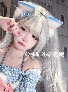奶兔姬*蓝莓奶昔/ 手作蓝猫耳Lolita发箍洛丽塔甜美蕾姆cos发饰