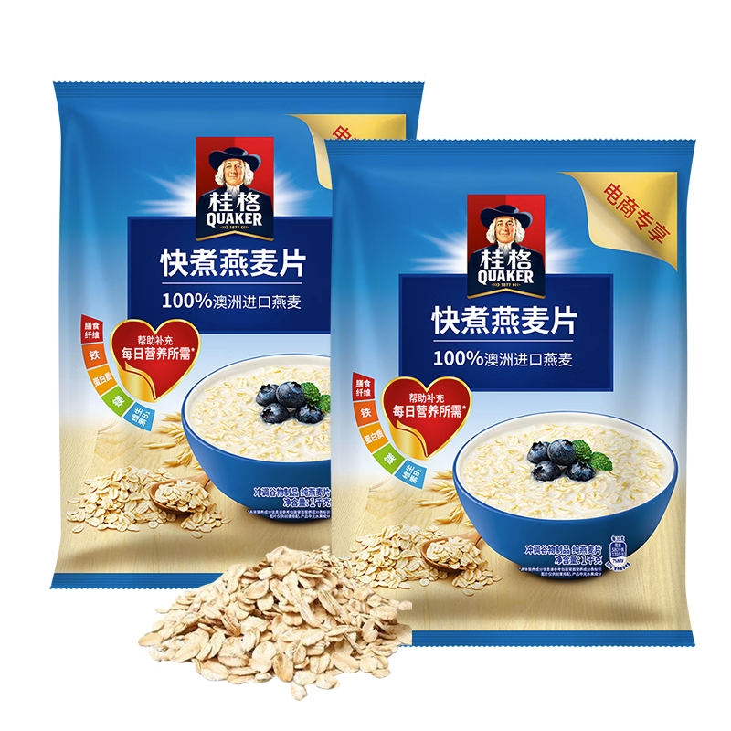 QUAKER/桂格原味燕麦快煮燕麦片1000g袋装谷物食品粗粮懒人早餐 - 图3