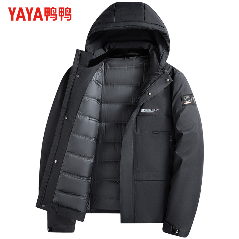 鴨鴨羽絨服男士冬季潮流工裝短款連帽百搭時尚商務通勤保暖外套男_鴨鴨羽絨服旗艦店_男裝