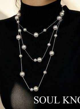 澳白珍珠维纳斯毛衣项链多层叠戴
