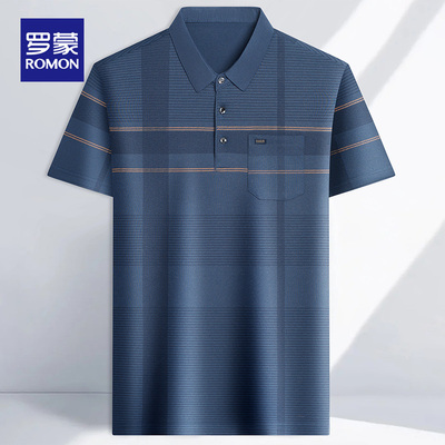 罗蒙爸爸夏装翻领短袖t恤2025夏季新款中老年男士弹力上衣polo衫