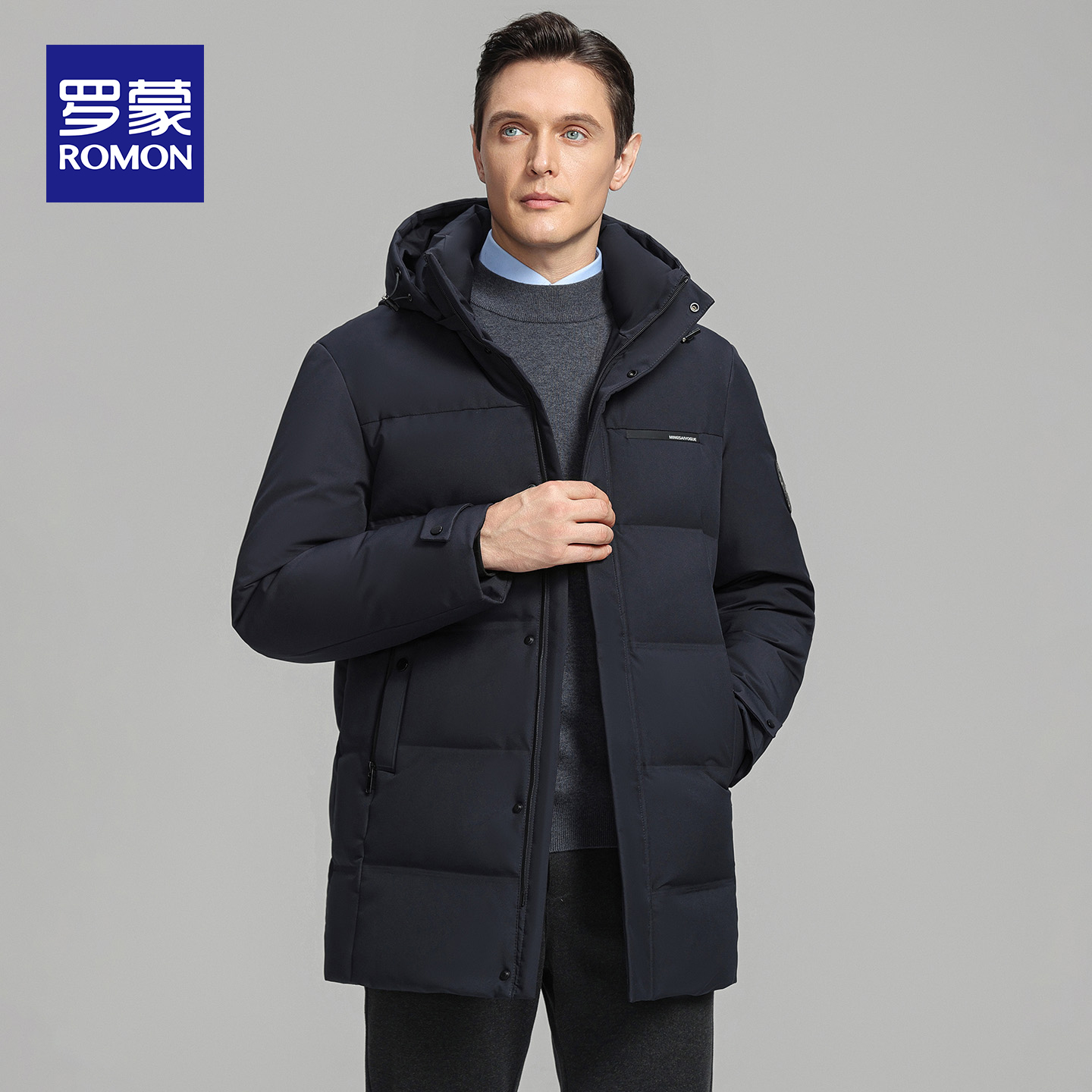 【203g高充绒量】罗蒙加厚羽绒服男士中长款连帽中年爸爸冬装外套