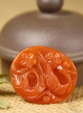 保山南红玛瑙喜鹊登梅挂件