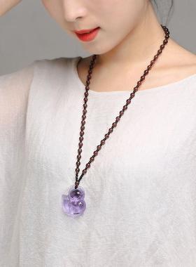 玻璃水晶吊坠粉狐狸吊坠招桃花稳爱情女招财转运灵狐项链一鸣惊人