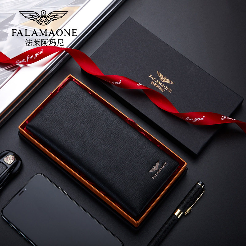 正品法莱阿玛尼男士钱包头层牛皮男长款钱夹送父亲送老公生日礼物