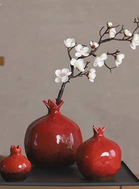 陶瓷石榴摆件水果装饰多子寓意礼物景德镇陶瓷饰品台面小花器家用