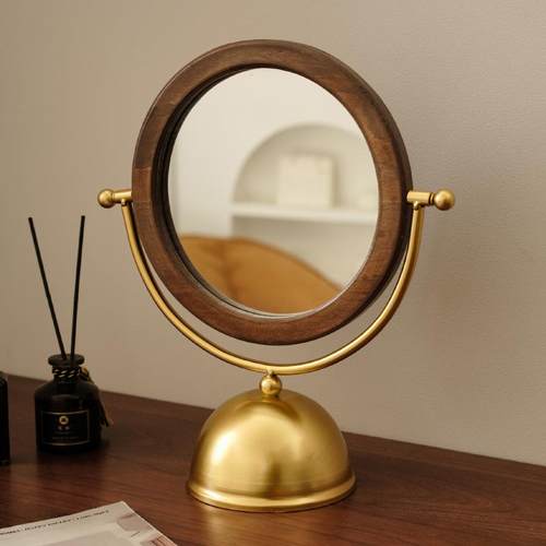 家用梳妆镜2025新款卧室圆形化妆镜梳妆台镜子时尚复古旋转立式镜 - 图3