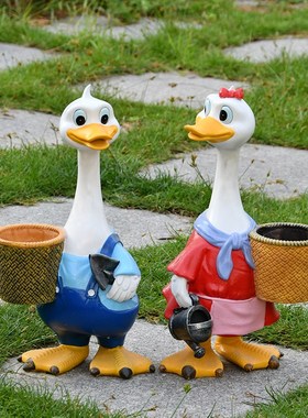 户外玻璃钢雕塑仿真动物摆件花园庭院卡通鸭子花盆幼儿园装饰小品