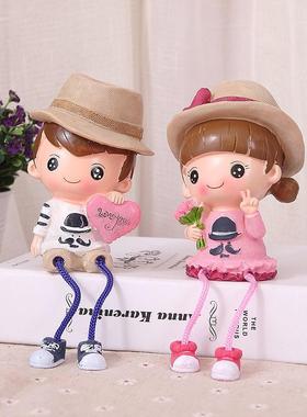 创意可爱树脂吊脚娃娃工艺品小摆件家居客厅房间卧室内装饰品