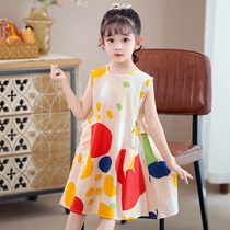 Girls dress 2023 Summer dress New Yangqi Fashion Coloured pure cotton sleeveless child Vest Skirt Thin Beach Dress