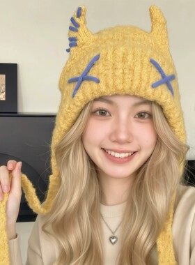 秋冬加厚护耳显脸小针织帽女款