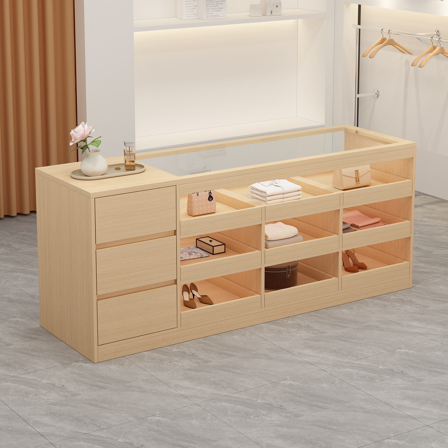 服装店中岛展示台女装店流水台装饰柜台饰品摆件陈列储物柜吧台桌,淘宝优惠券,粉丝福利购,淘宝优惠卷