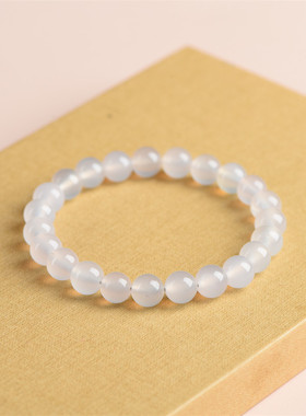 新中式手链百搭时尚灰月光海蓝宝红玛瑙白玉双拼水晶手链圆珠闺蜜