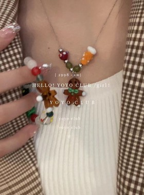 姜饼人手链 节日氛围小众设计可爱串珠项链《圣诞节》毛衣链礼物