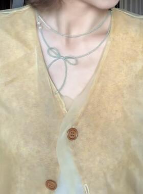 2025年上新*蝴蝶结珍珠项链栗色珍珠温柔风蝴蝶结小众手作设计