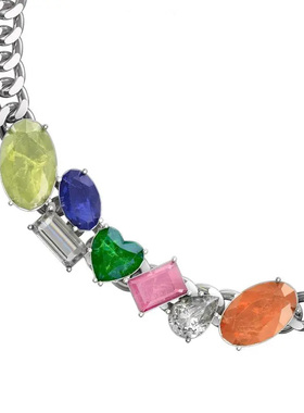 奶体彩宝古巴项链 镶嵌原创潮流设计感小众重工锁骨链饰品