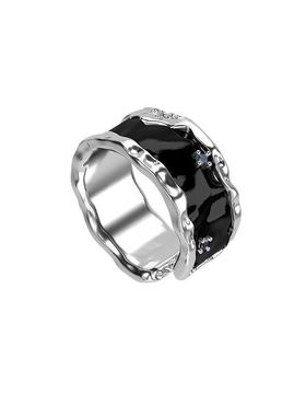 黑色滴釉开口戒指男女小众设计情侣食指戒时尚个性灰蓝色指环潮流