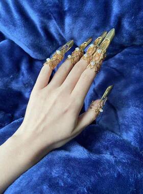 汉服饰品古风凹造型指套开 口可调节缠绕线 线线 线条造型护甲套