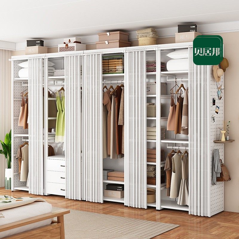 【含背板包安装】开放式金属衣柜衣帽间架子卧室落地挂衣架货架,淘宝优惠券,粉丝福利购,淘宝优惠卷