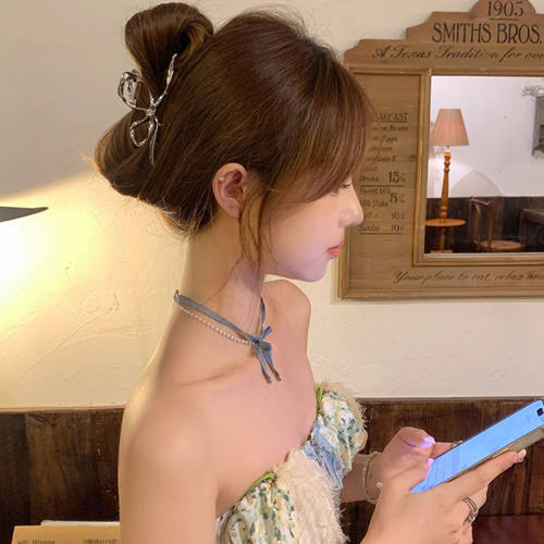 冷淡风蝴蝶结抓夹女2025新款大号后脑勺金属鲨鱼夹高级感头饰发饰 - 图1