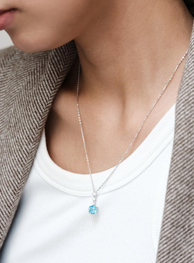 英伦王朝蓝色托帕石泡泡吊坠项链