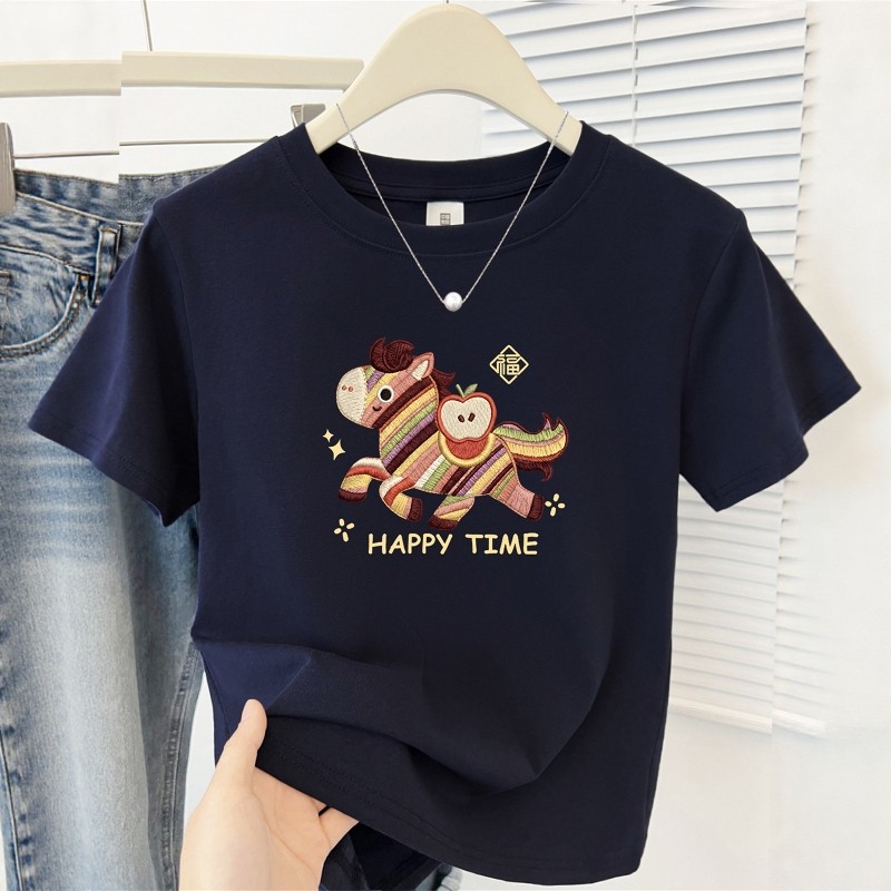 马年本命红福马印花短袖t恤女时尚洋气小个子显瘦圆领正肩上衣ins,淘宝优惠券,粉丝福利购,淘宝优惠卷