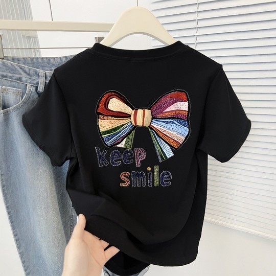 Women's 2025 summer new slim fit inner round neck short blouse