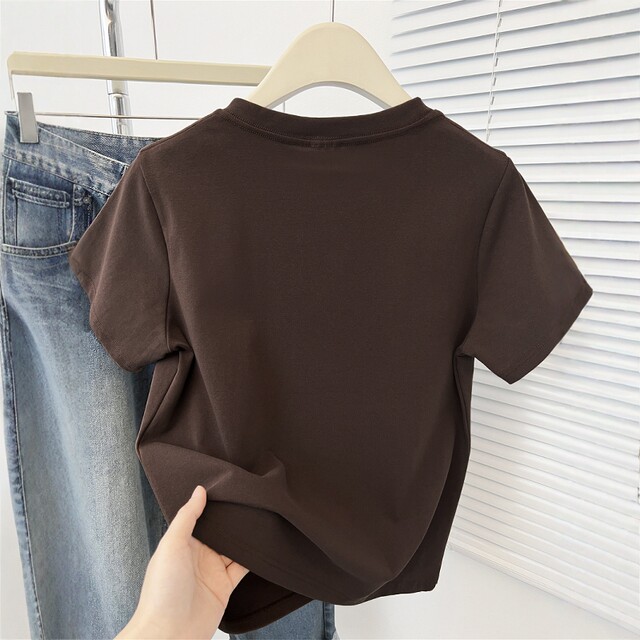 Creative cat print summer 2026 new right shoulder round neck T-shirt niche Korean versatile top ins trend
