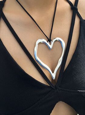 Exaggerated Big Hollow Love Heart Pendant Choker Necklace fo