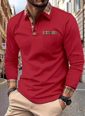 New  men's casual spring and fall fashion plaid lapel long s