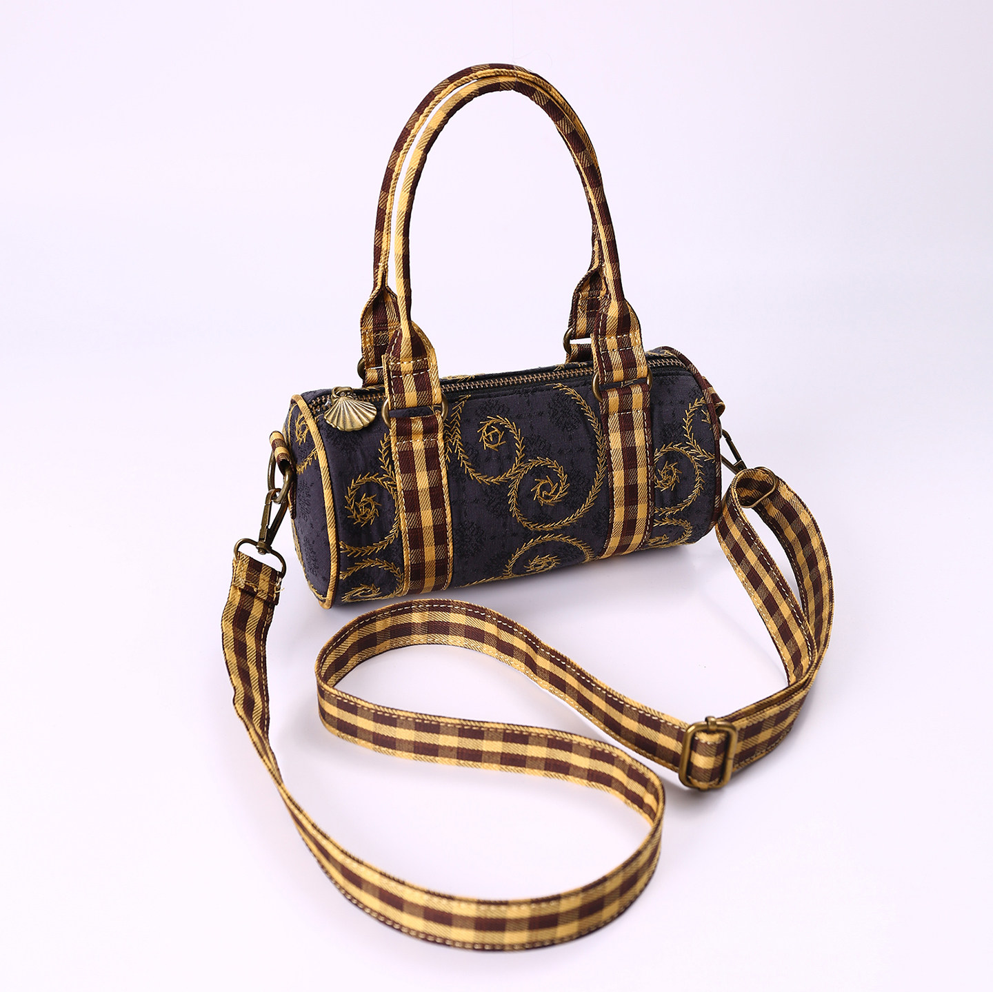 咩奇 【美式果酱】圆筒包复古棉麻刺绣小众设计感手提斜挎腋下包,淘宝优惠券,粉丝福利购,淘宝优惠卷