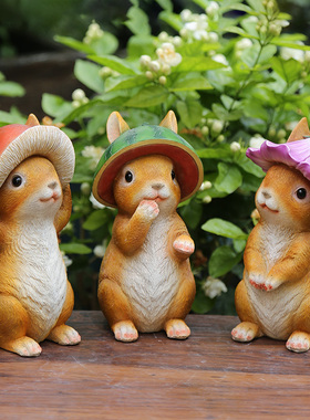 花园杂货 庭院小摆件 树脂小兔子摆件创意小动物花架桌面装饰摆件