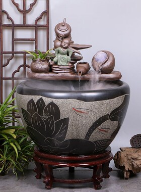 陶瓷循环流水生财摆件客厅创意办公大型落地鱼缸景观招财开业礼品