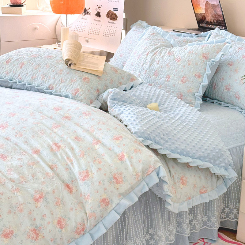 韩式玫瑰碎花系列加绒加厚【豆豆绒被罩四件套】床品花边被罩套件,淘宝优惠券,粉丝福利购,淘宝优惠卷