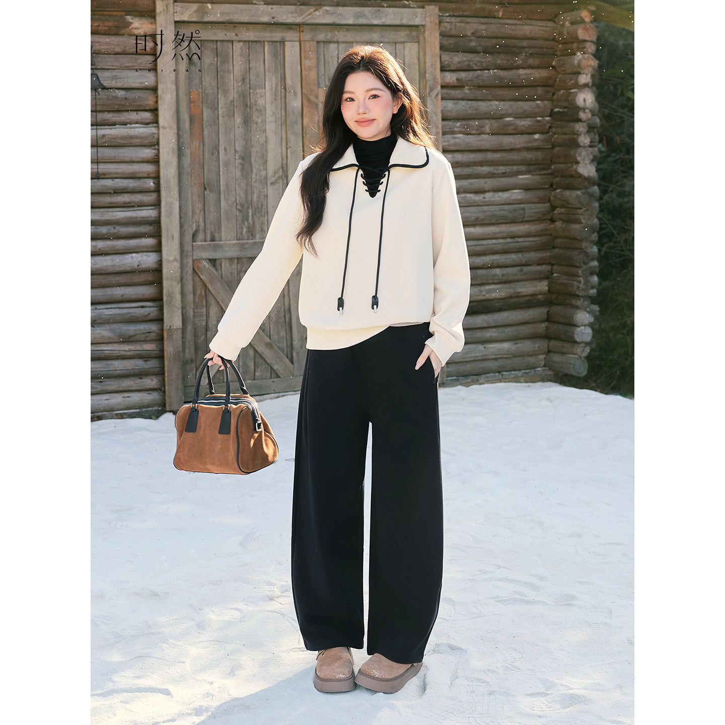 时然大码黑色阔腿裤冬季加绒加厚卫裤微胖mm女装裤子直筒裤弯刀裤,淘宝优惠券,粉丝福利购,淘宝优惠卷