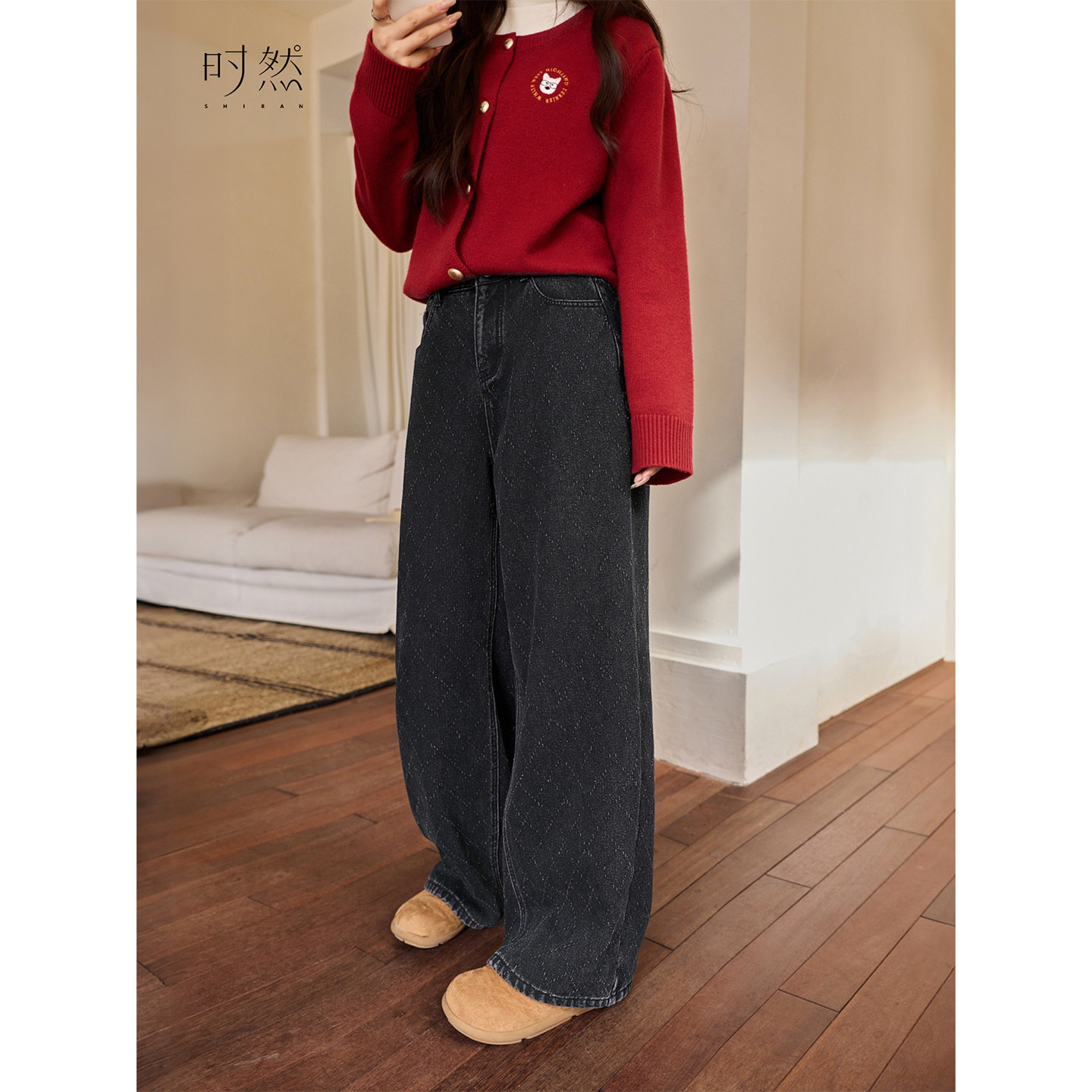 时然大码加绒直筒牛仔裤微胖mm显瘦新款裤子冬款加厚高腰直筒裤,淘宝优惠券,粉丝福利购,淘宝优惠卷