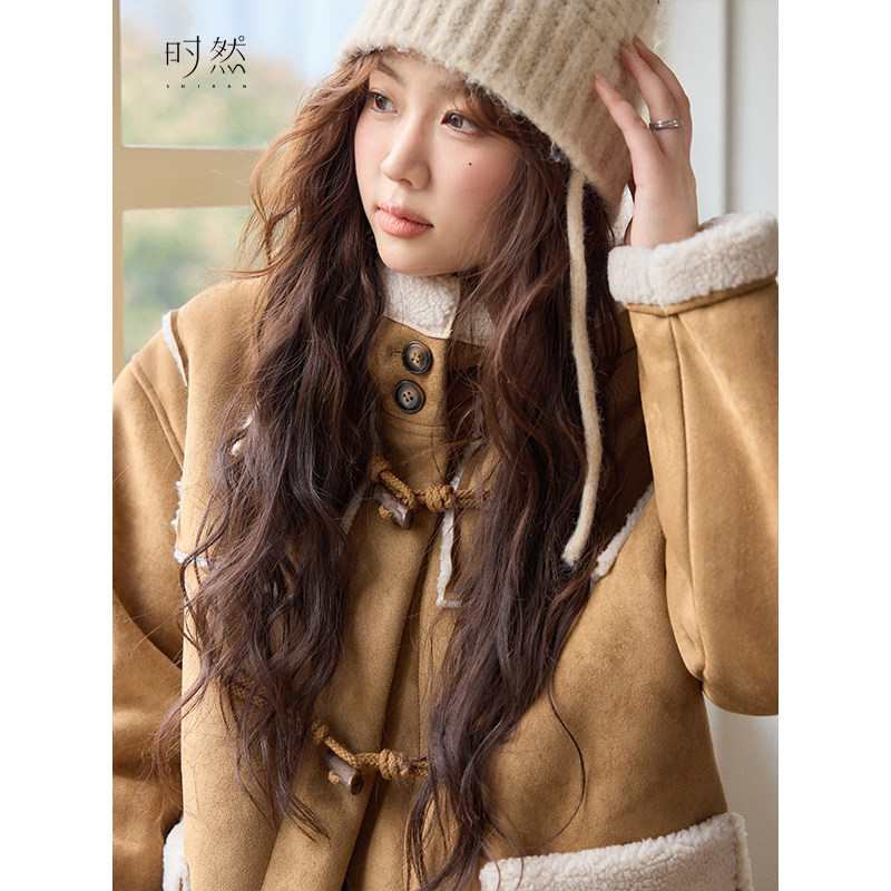 时然大码连帽皮毛一体外套冬季新款微胖MM保暖百搭休闲麂皮绒外套,淘宝优惠券,粉丝福利购,淘宝优惠卷
