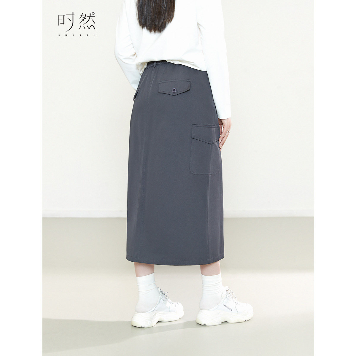 时然大码女装工装风半身裙女春夏微胖MM高腰遮肉显瘦开叉小A字裙,淘宝优惠券,粉丝福利购,淘宝优惠卷