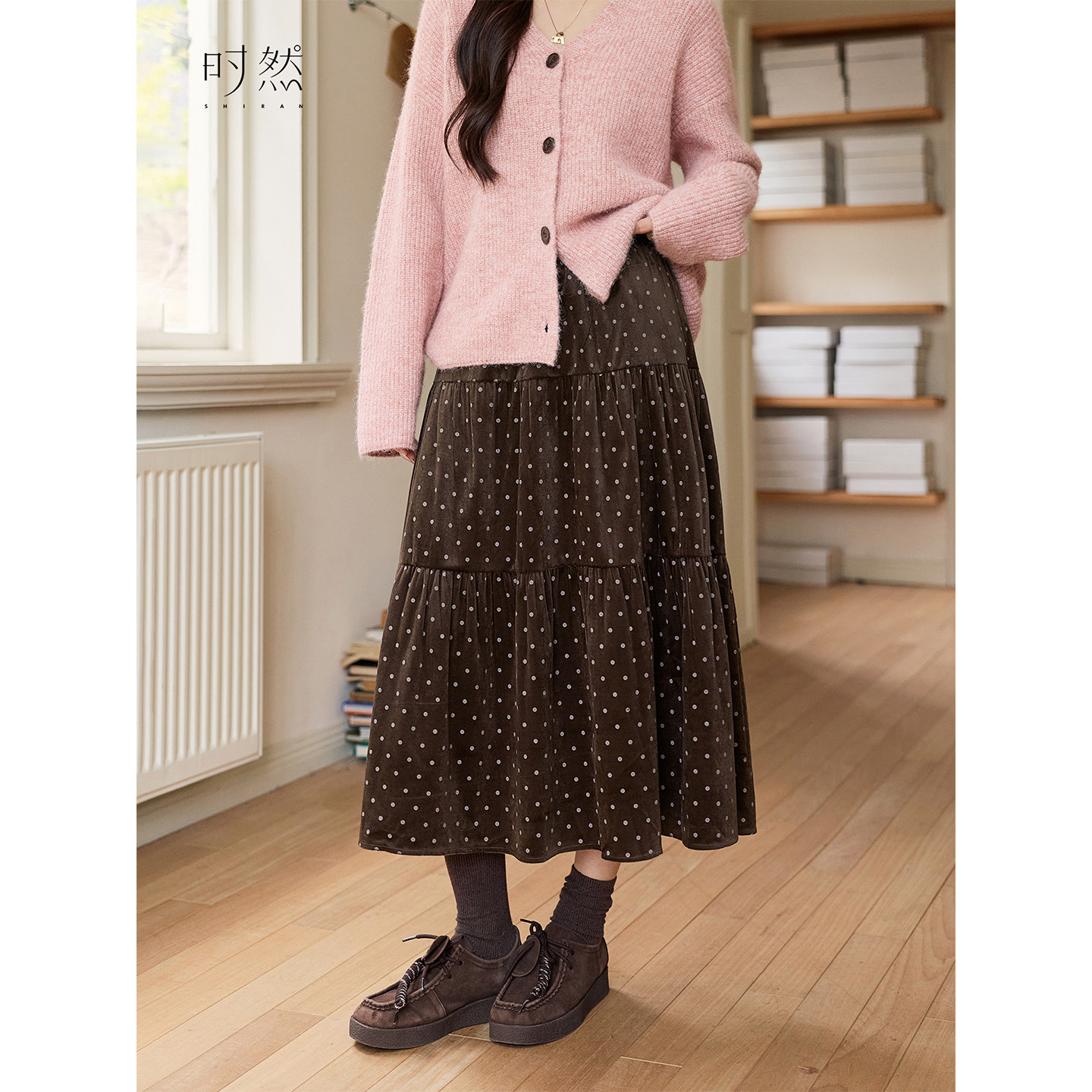 时然大码咖色半身裙微胖mm冬季咖色A字裙丝绒高腰裙子女装新款,淘宝优惠券,粉丝福利购,淘宝优惠卷