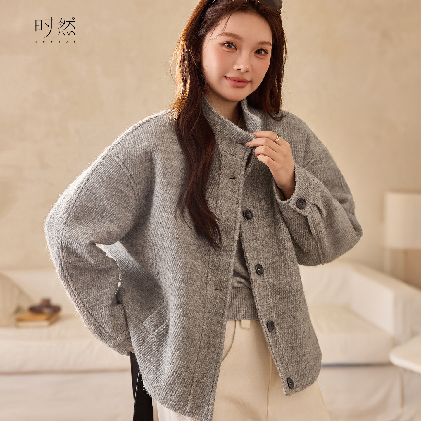 时然大码微胖MM25年冬季含羊毛外套松弛棒球服宽松夹棉毛呢外套,淘宝优惠券,粉丝福利购,淘宝优惠卷